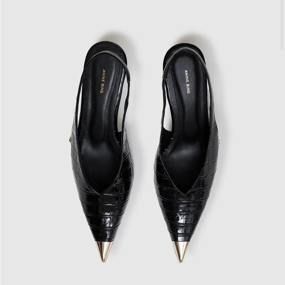 Anine Bing Black Croc-Patterned Heels